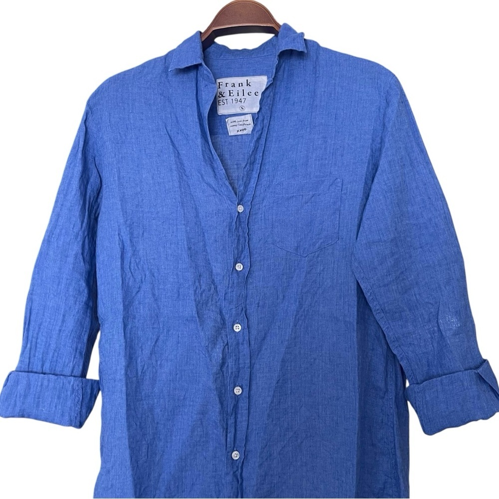 Frank & Eileen Linen Mary Button Down Long Sleeve Shirtdress Indigo Blue Small - Picture 4 of 13